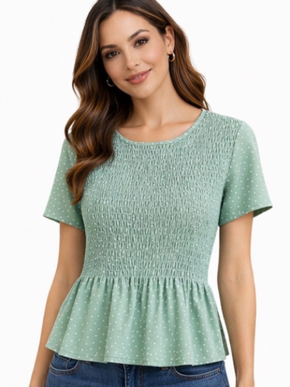 NEW URBAN Romantics Light Green Polka Dot Smocked Blouse